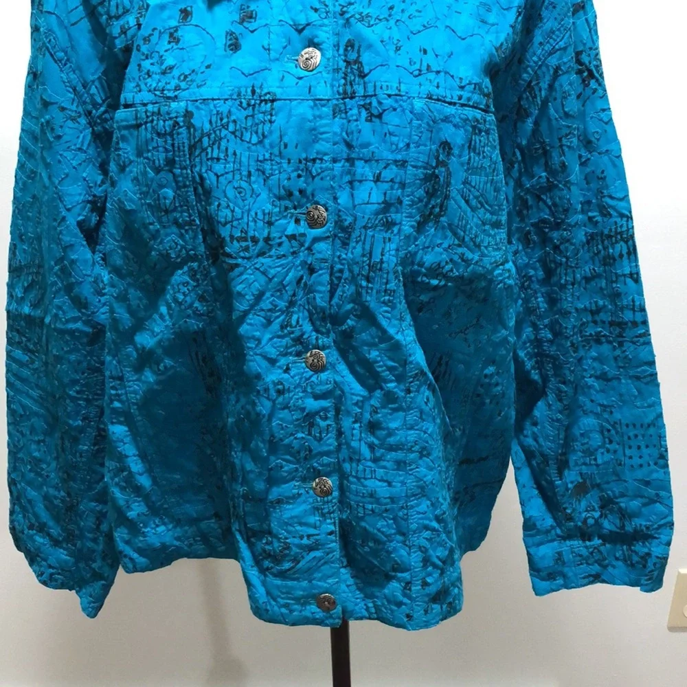 {Chico's} Greenish Blue Textured Lightweight Jacket